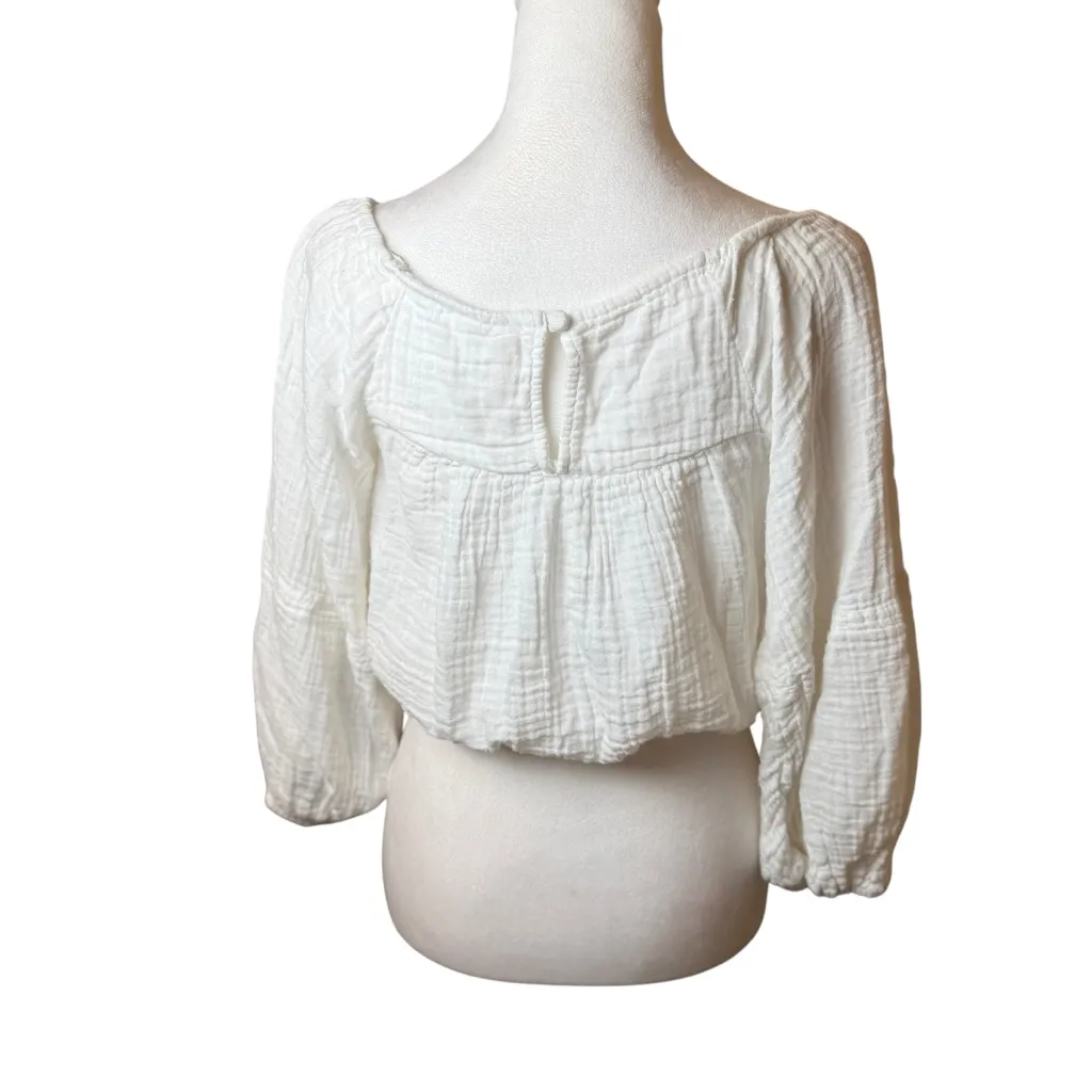 Free People White Gauzy Off Shoulder Cropped Top XL Extra Large Bohemian Boho - Image 3