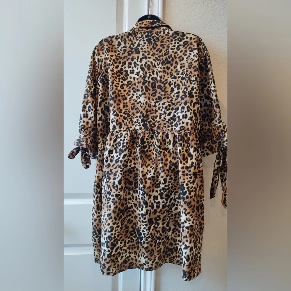 Shirt Womens 2X Plus Leopard Print Button Up Cotton Woven Long Sleeve Tan - Image 6