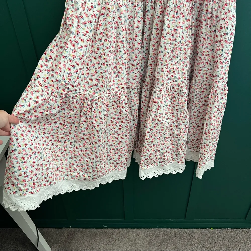 Betsey Johnson Strapless Tiered Floral Midi Dress Eyelet Trim white prairie - Image 5