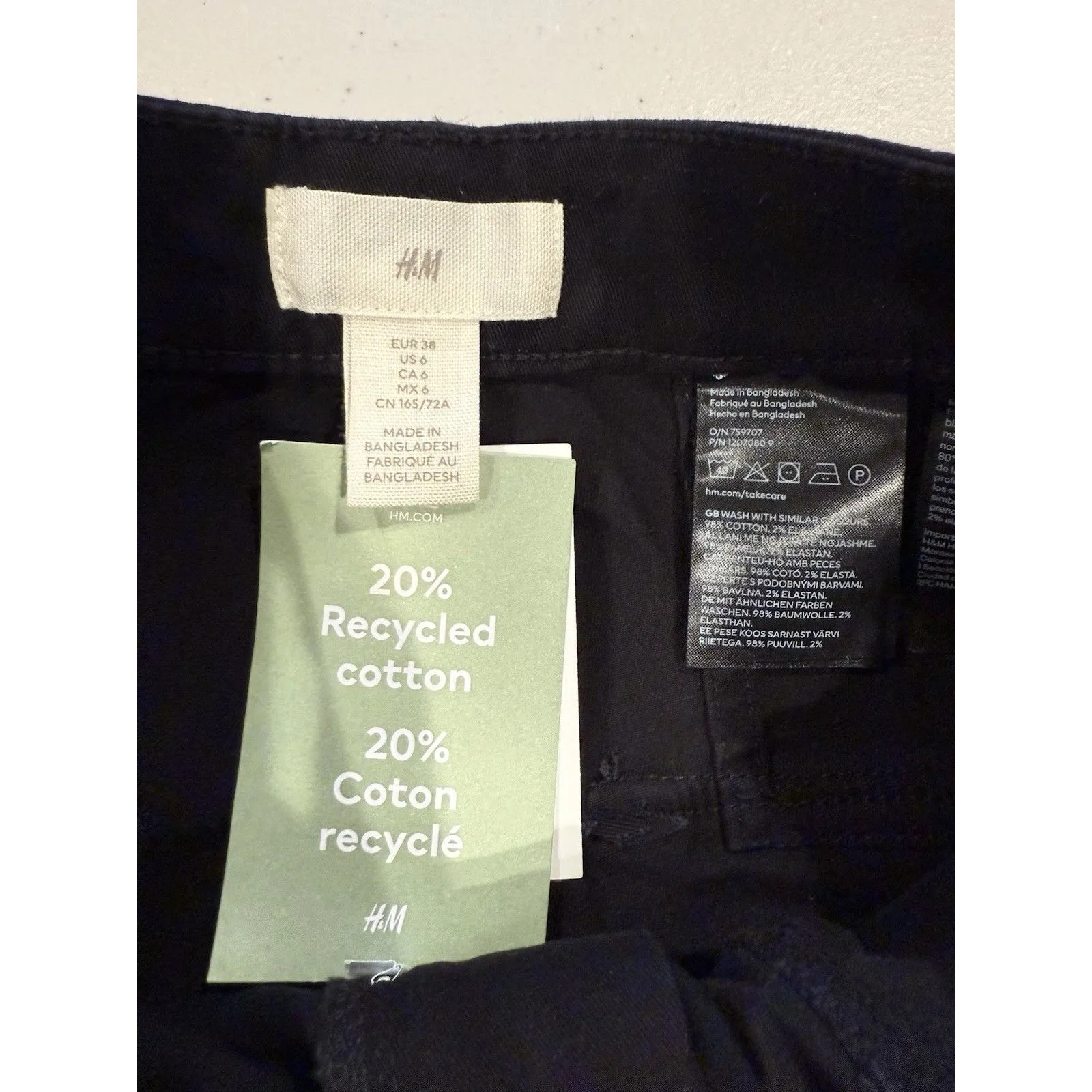 NEW H&M Cargo Pants Womens 6 Black Straight Leg Pockets Workwear Travel Career - Image 3