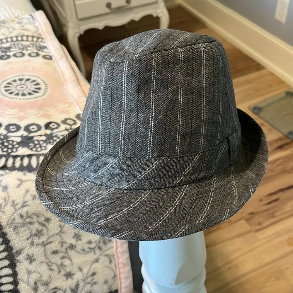 Womens Hat Fedora Gray Stripe Wool Acrylic - Image 5