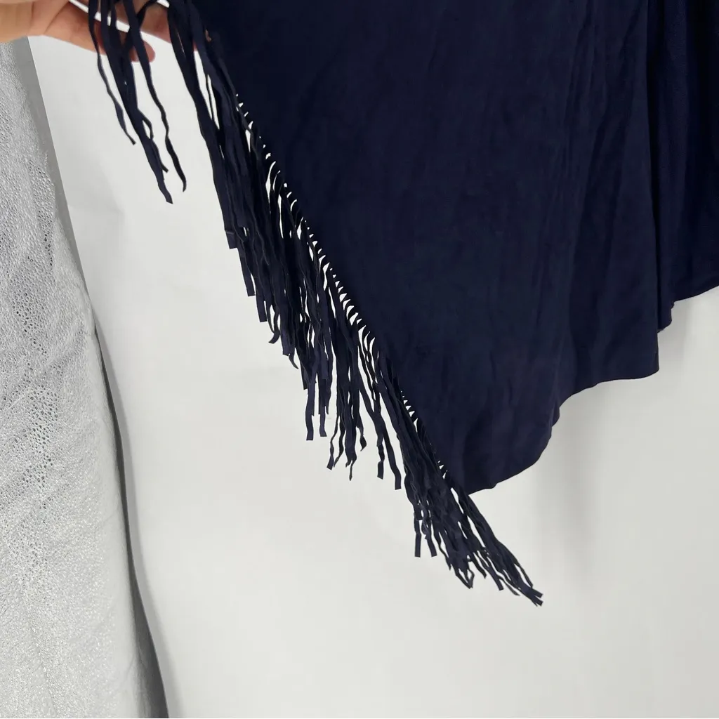 INC Navy Faux Suede Knit Combo Fringe Draped Open Front‎ Vest Festival Boho M Blue Size undefined - Image 4