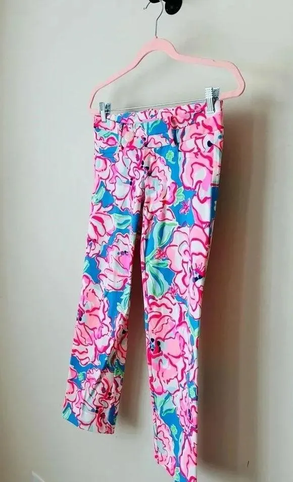 Lilly Pulitzer Crop Capris Women Pink Floral Pant Size 0 - Image 2