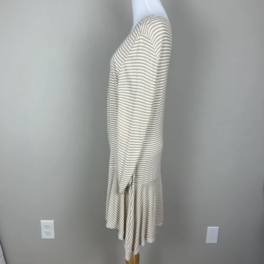 Peruvian Connection Tunic Top Womens Medium Beige White Striped Flowy Sharkbite‎ - Image 10