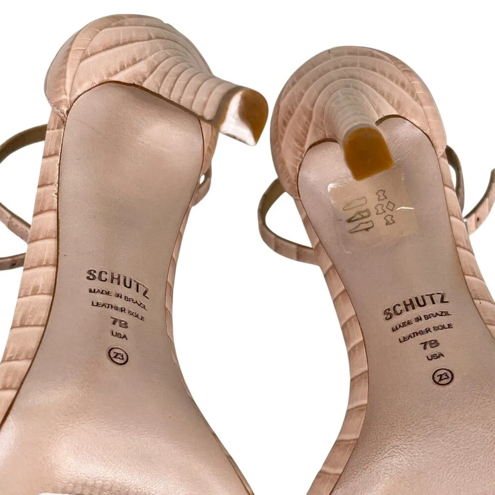 Schutz Cadey Lee Sweet Rose Crocodile-Embossed Leather Sandal Heels 7 - Image 13