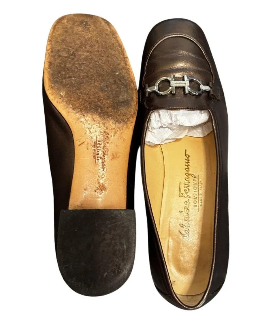 Salvatore Ferragamo Metallic Brown Leather Gancini Loafers Women 8.5 E Horsebit - Image 3
