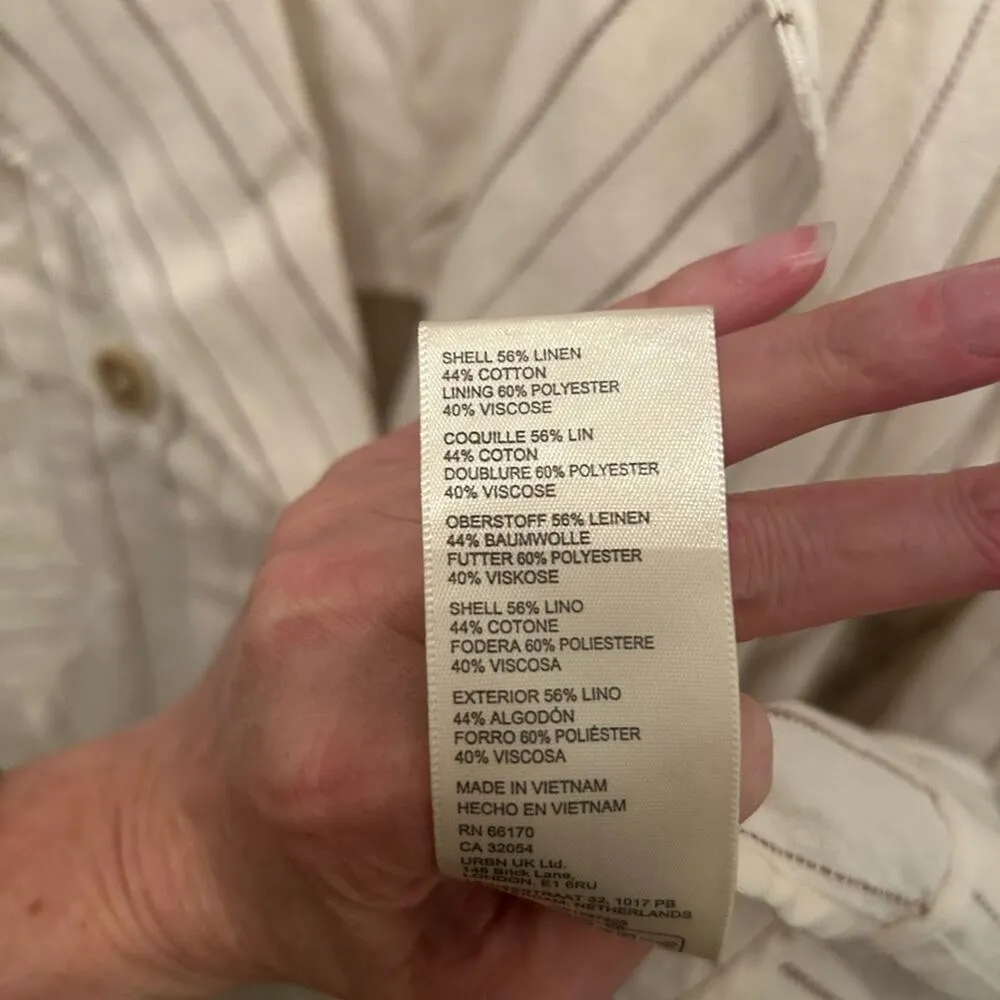 We the Free People Trench Coat Long Jacket Stripes Off White Linen Size XS NWOT - Image 7