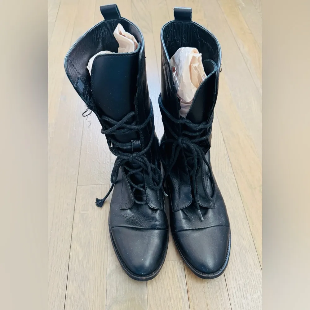 A SOLIANI MILANO Women Gothic Tech Core Combat Black Leather Lace Up Boots SZ 38 - Image 4