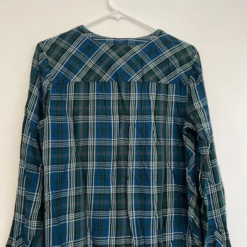 J. JILL Plaid Dipped Hem Button Up Tunic Blue Green Lightweight Button Down S - Image 12
