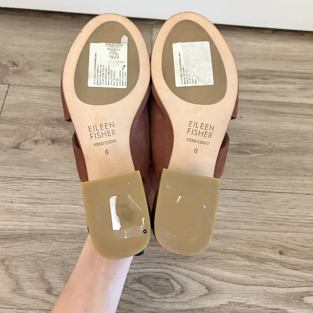 Eileen Fisher Haven Tumbled Nubuck Leather Slide Sandals in Mahogany Red 6 NEW - Image 10