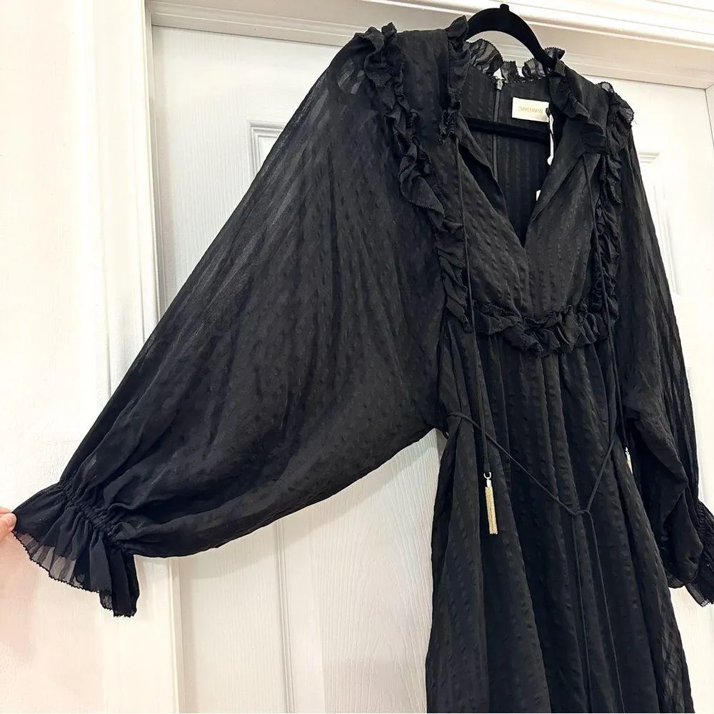 NWT Zimmerman Maples Frill Playsuit Stripe Ruffle Romper Black sz 1 Small - Image 5