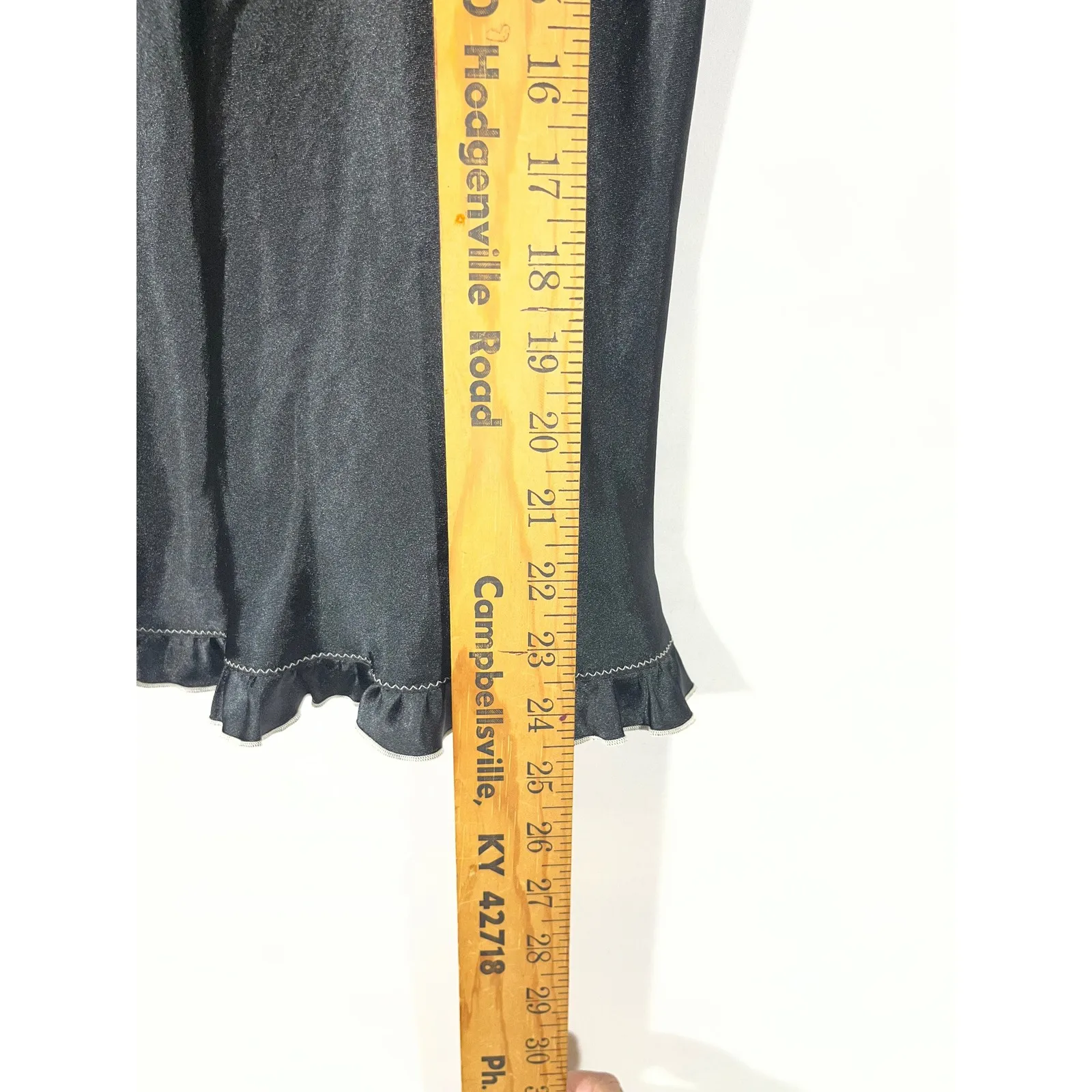 VTG Seductive Wear by Cinema Elle Black Satin Ruffle Robe/Baby Doll Gown Set S/M Size M - Image 7