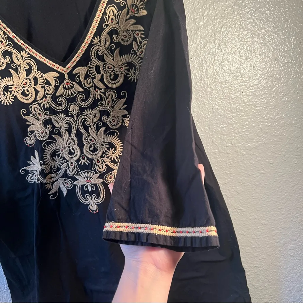 Soma‎ Black Ornate Embroidered Tunic Top Bohemian Mini Dress Size M Boho - Image 5
