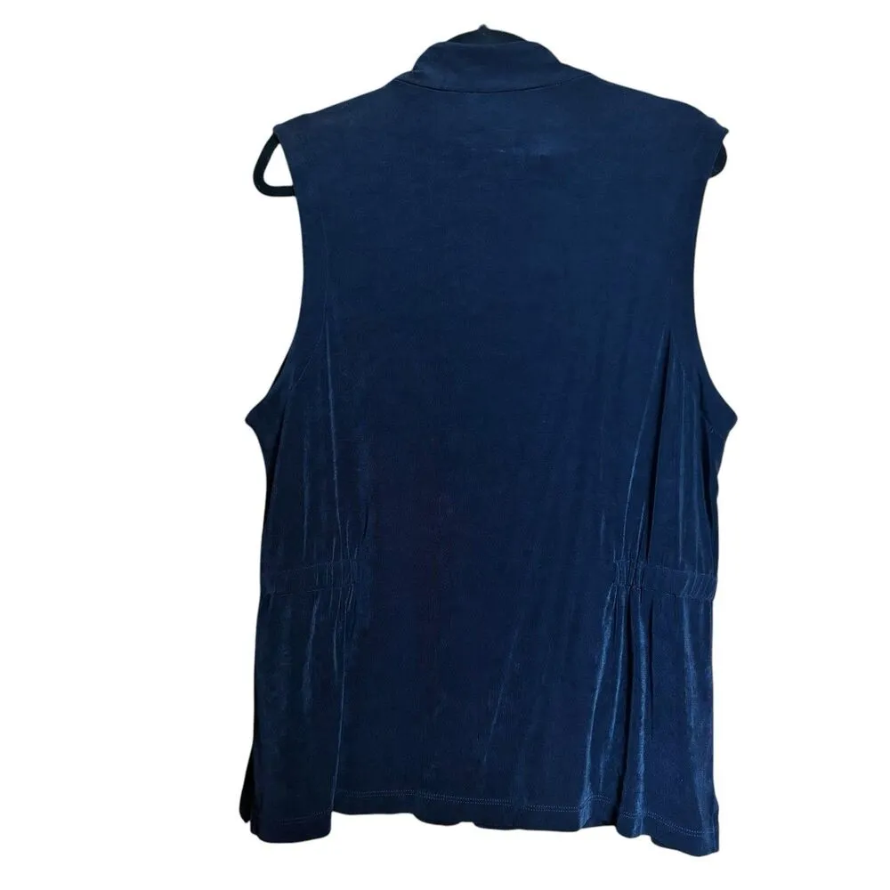 Chicos Travelers Sleeveless Vest Womens XL 3 Navy Blue Slinky Zippered Acetate - Image 5