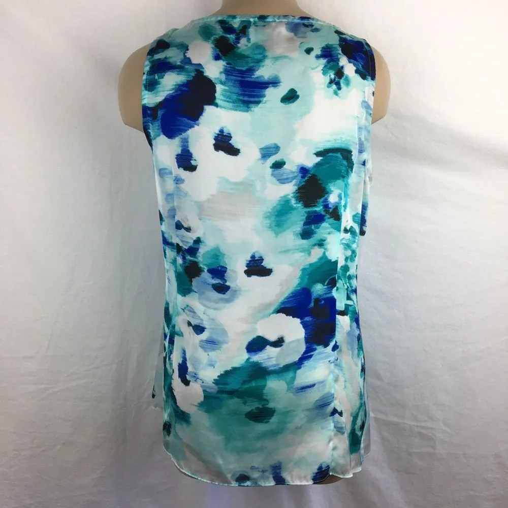 Blue & White Watercolor Print Ruffle Sleeveless Top- White House Black Market M - Image 5