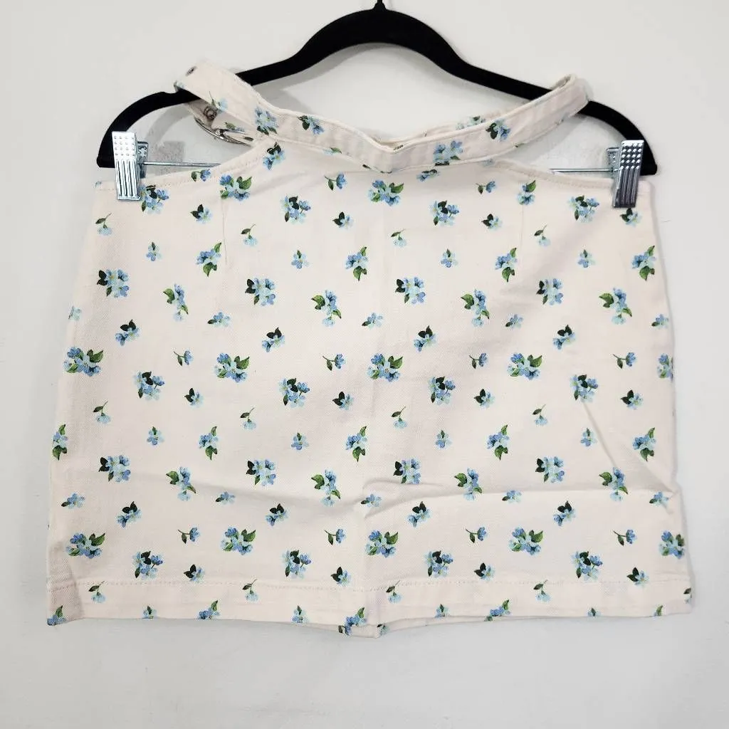 WeWoreWhat Blue Floral Cut Out Denim Mini Skirt NWT Size Large Floral Jean Skirt - Image 3