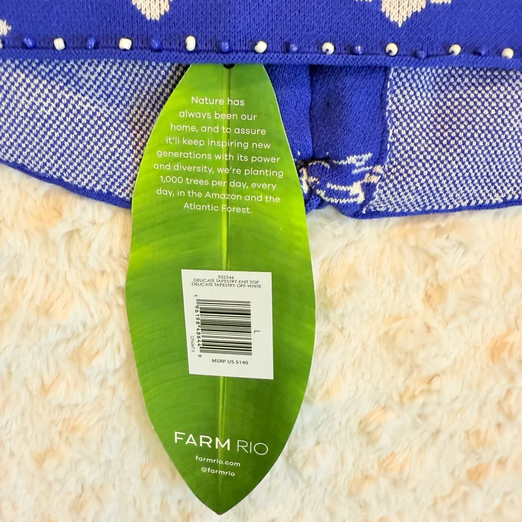 NWT FARM Rio Blue and White Floral Crop halter Top size Large - Image 4