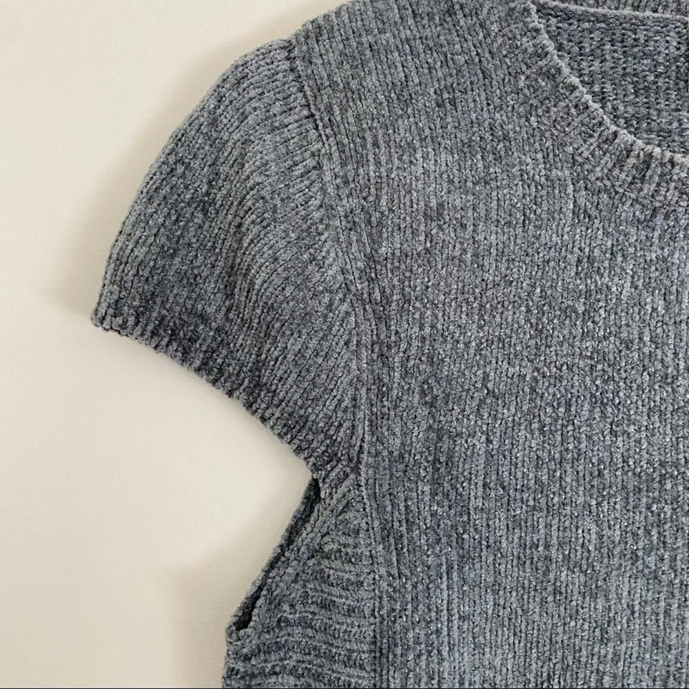 Vintage CALICO gray cap sleeve chenille ribbed panel blouse sweater M Size L - Image 5