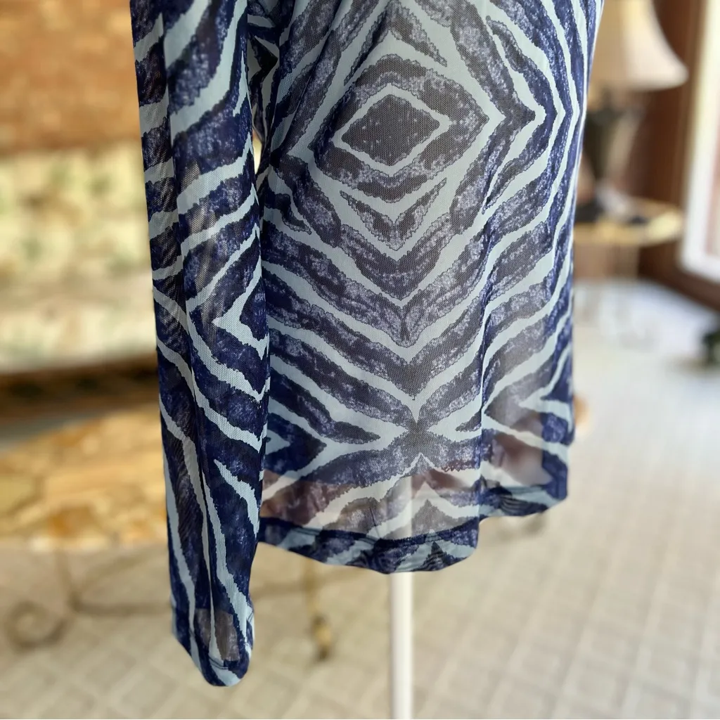 WHBM Blue Sheer Long Sleeve Mesh Turtleneck Top S - Image 13