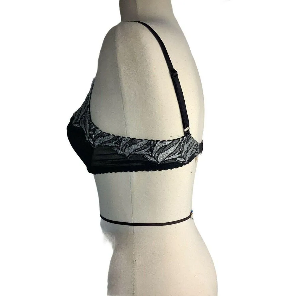 Sandra Maretty Sheer Black Lace Bra Embroidered Underwire 32B France - Image 5