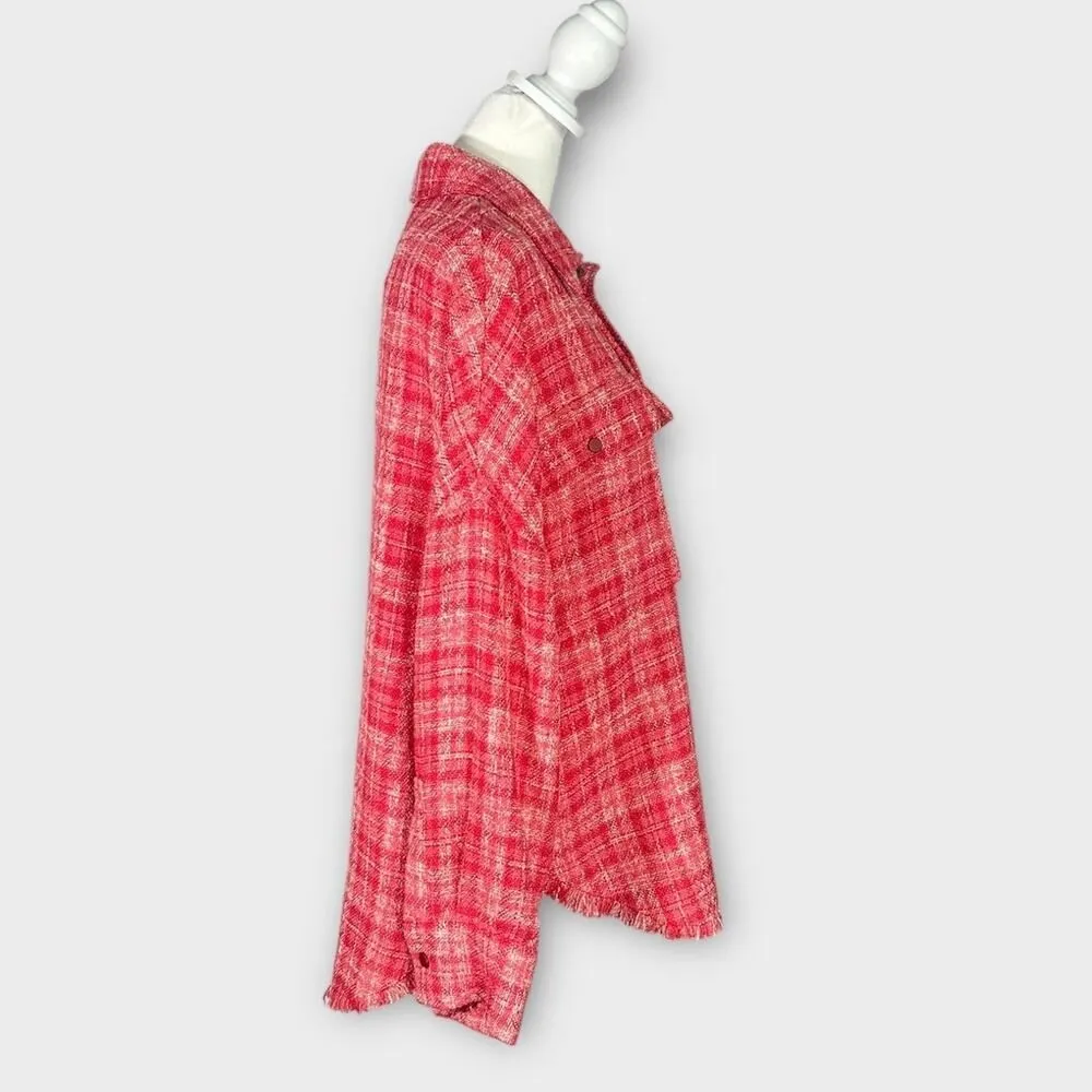 Zara Shirt Women's Small Red Plaid Tweed Button Long Sleeves Collared Pockets - Image 6