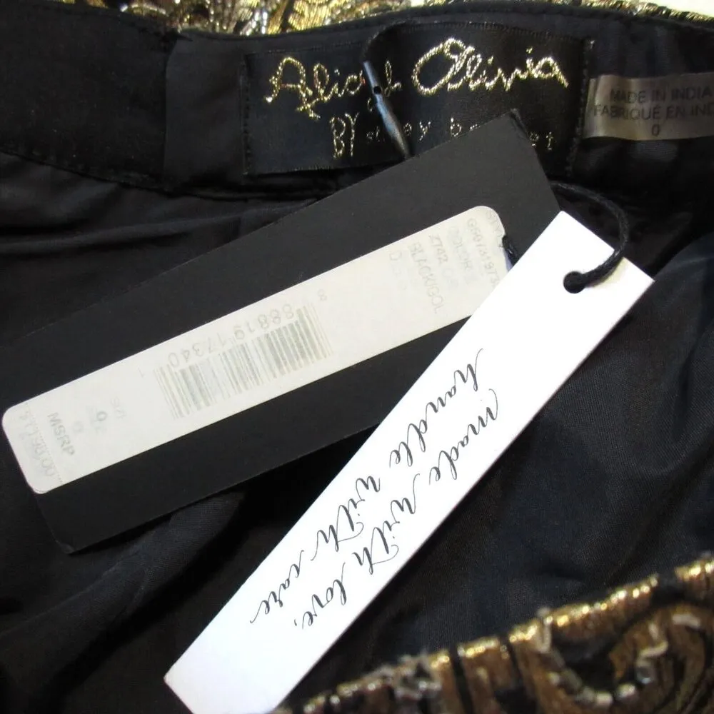 NWT Alice + Olivia Rachelle in Gold Black Beaded Brocade Midi Gown Skirt 0 $1198 - Image 7