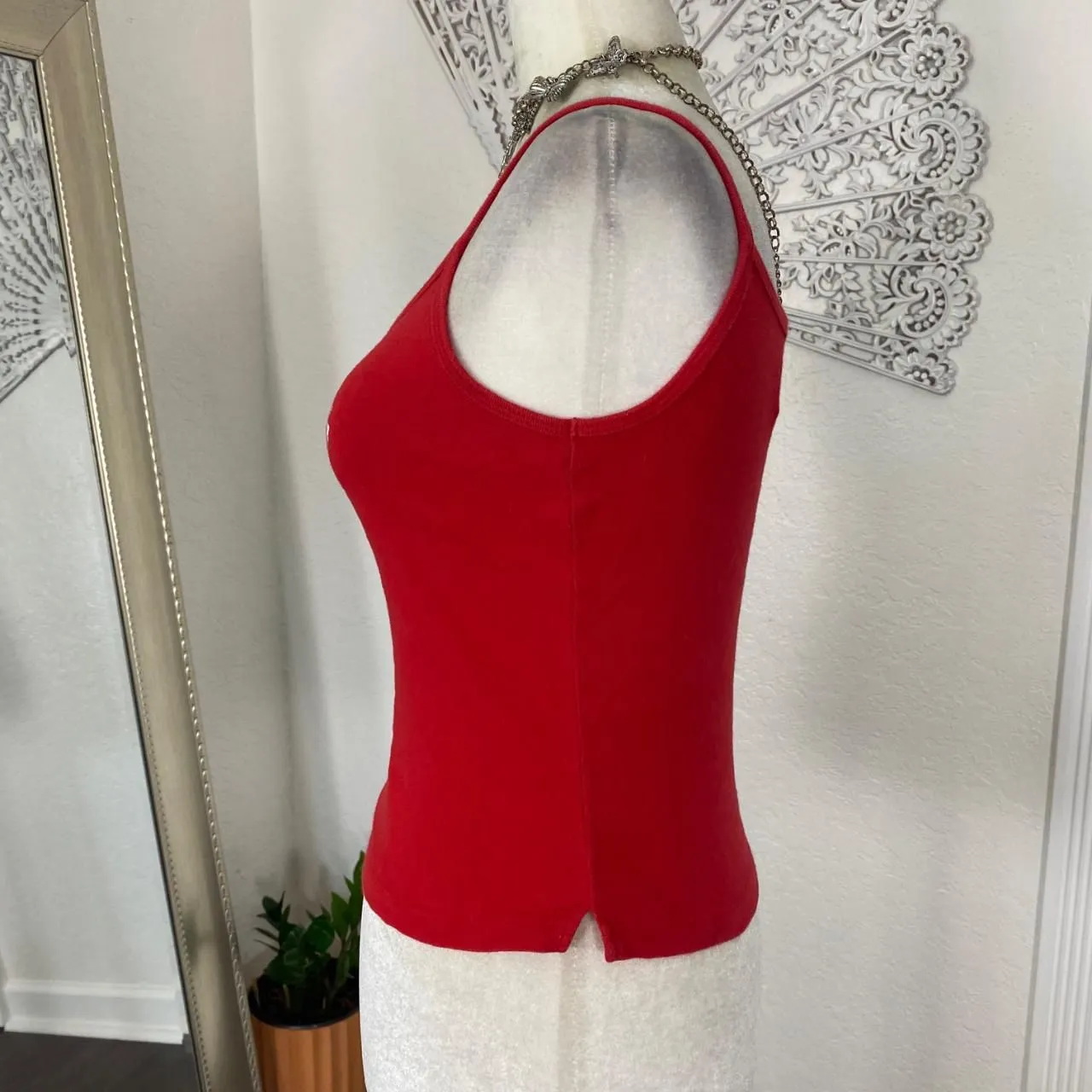 Early 2000's Made in USA Red Cotton White Hawaii Flower Print Cami Top S - Image 4