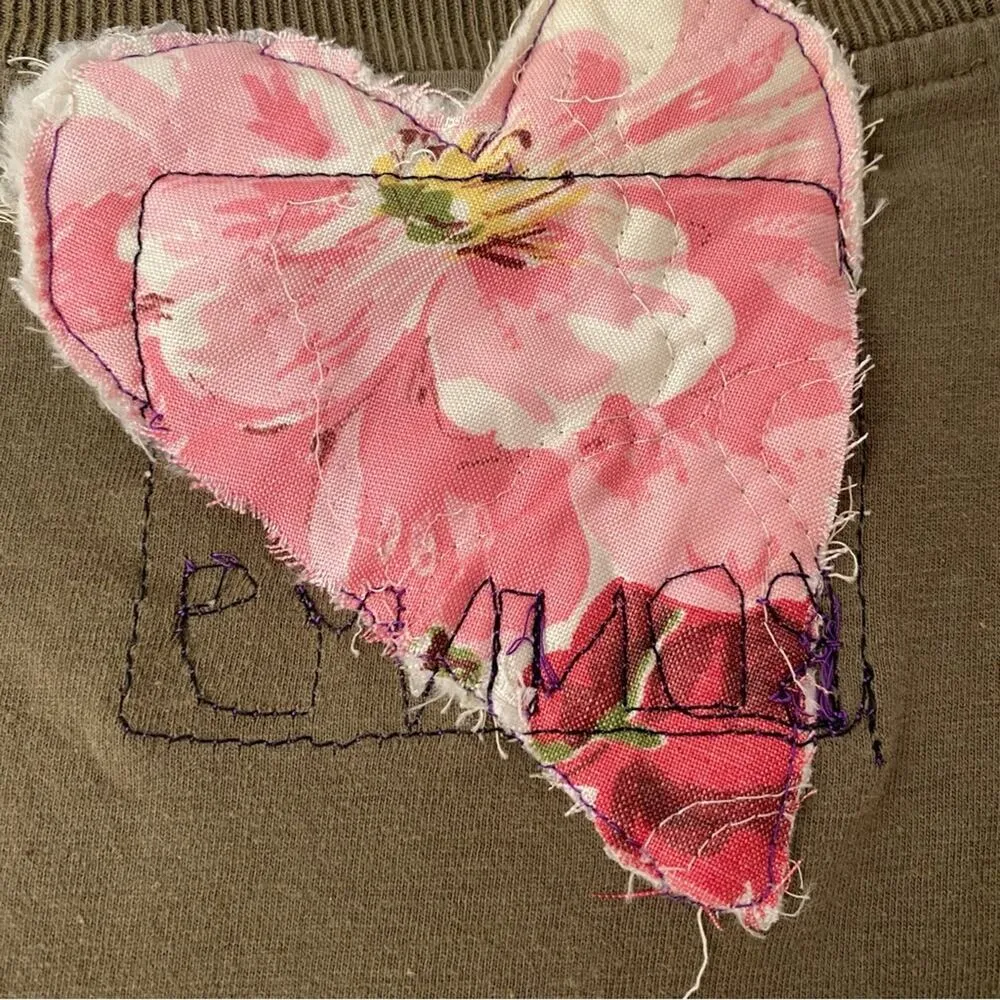 My Bonny Random Scraps Fabric Paris France Reworked Recycle Olive Shirt large Green - Image 6