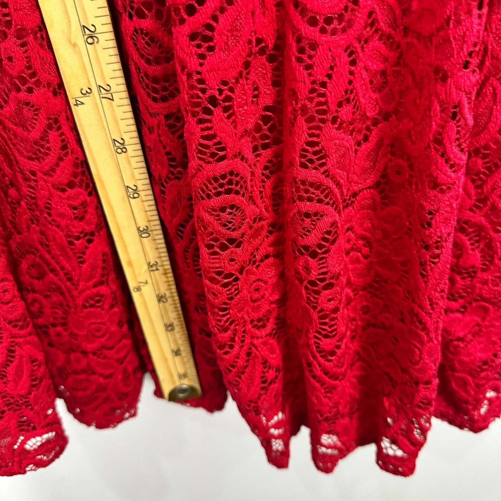 Perceptions Petite PS Red Lace Belted Dress Romantic Holiday Cocktail Party Glam - Image 3