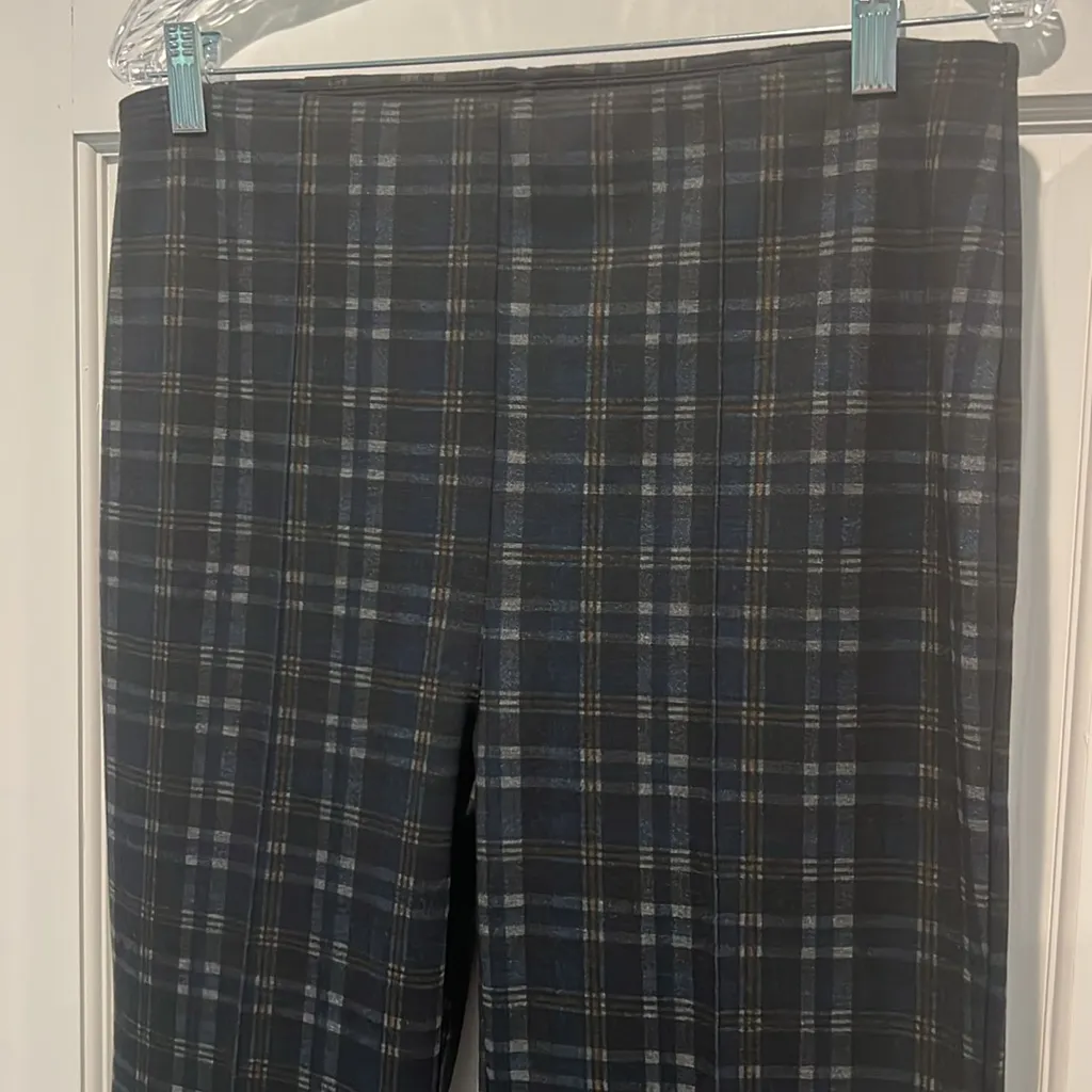 Lysse Gina Plaid Bootcut Pant XL Petite Navy Blue Black Yellow Gray High Rise - Image 3