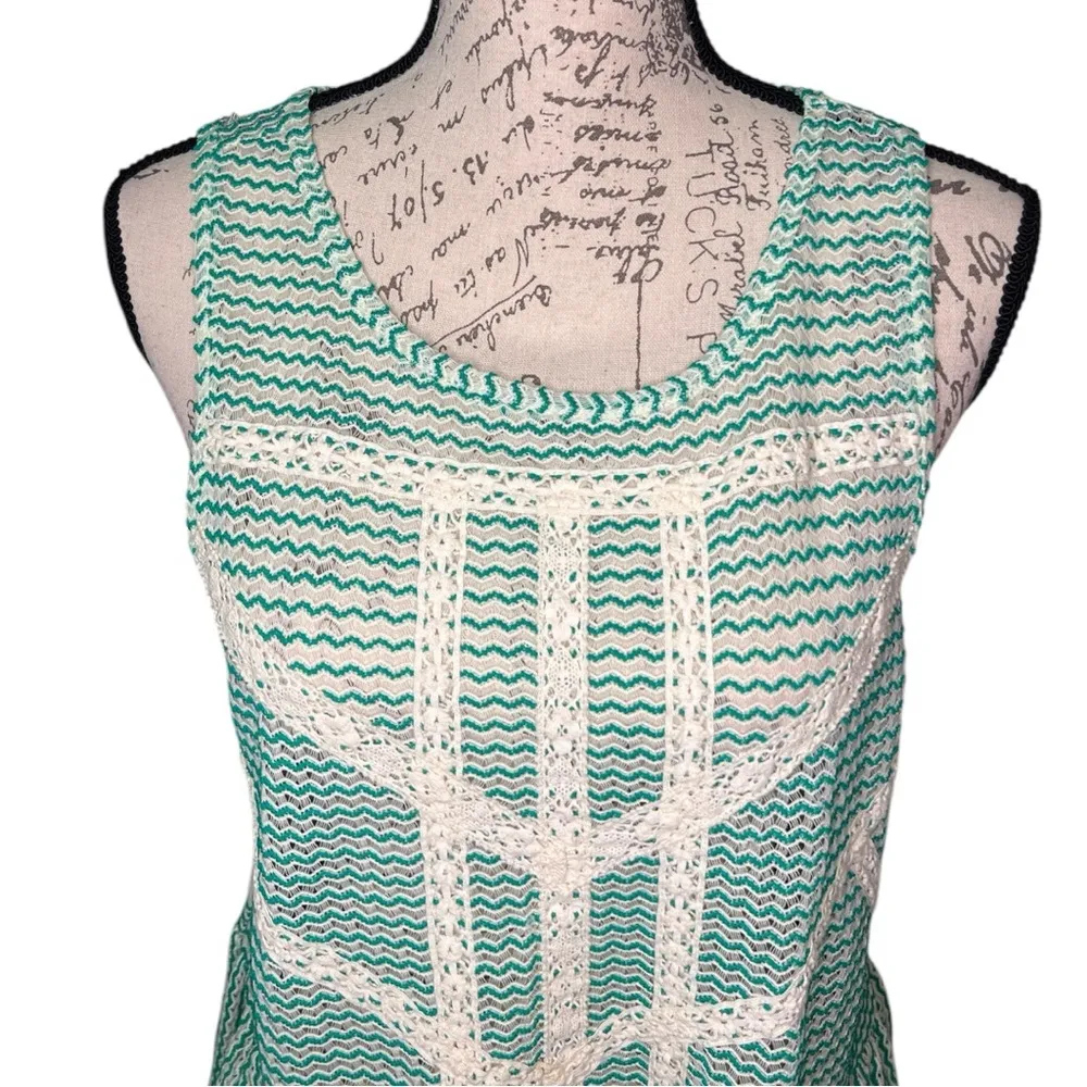 Free People Crochet Peplum Tank Top Green, White, Ivory and Lace is Exquisite - Image 8