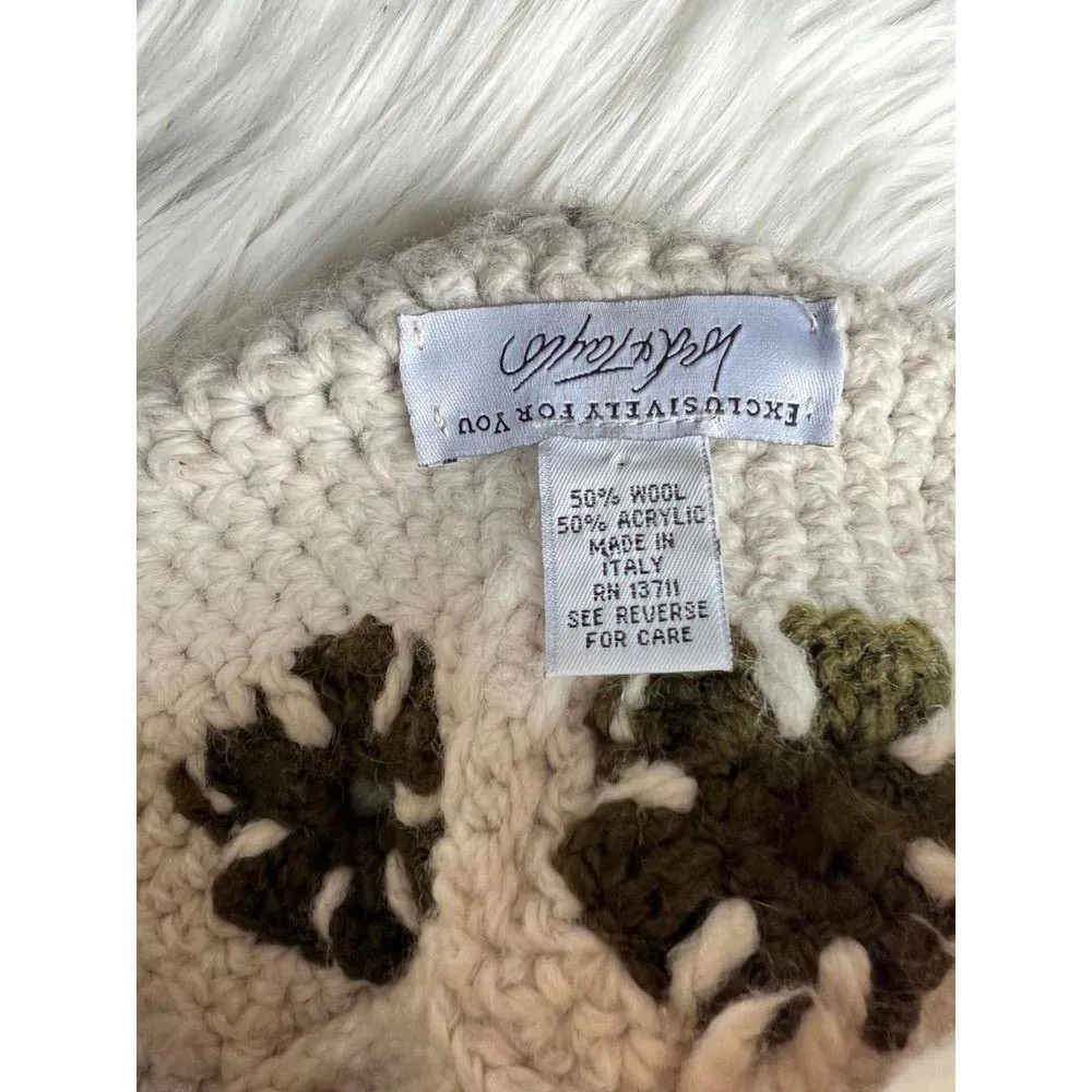 Lord &Taylor Handcrafted Crochet Bucket Hat with Floral Design Green - Image 5