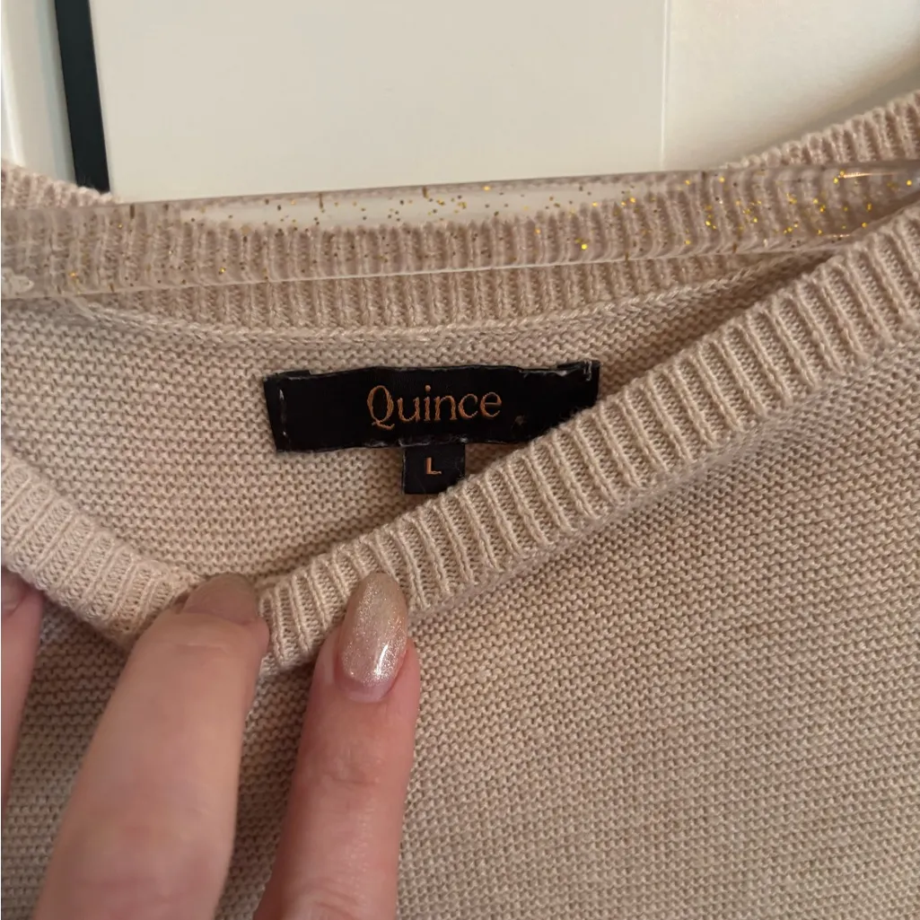 Quince Women's Cotton Cashmere Link Stitch Dolman Sweater Tan Beige Size Large - Image 5