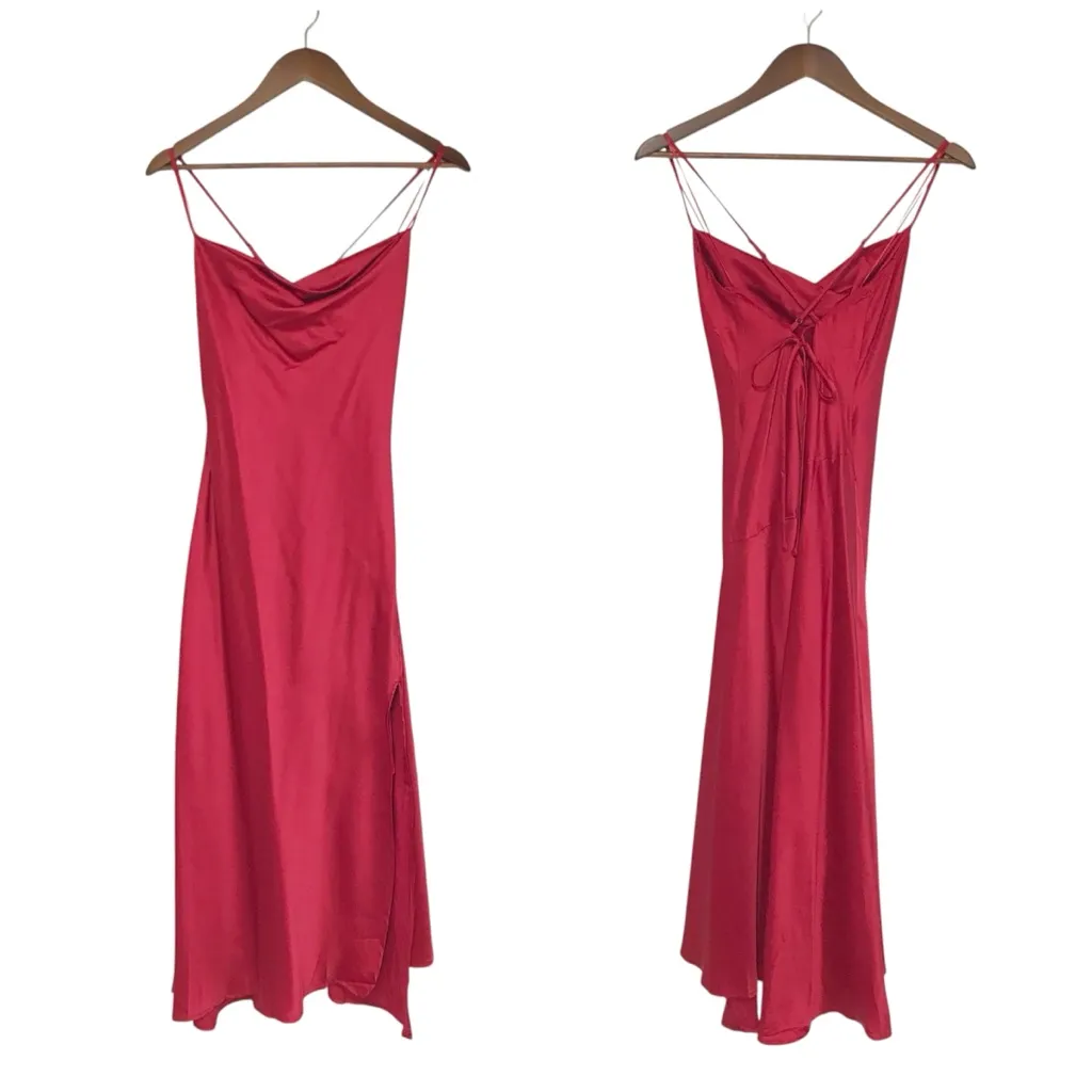 ASTR The Label Gaia Red Satin Slip Dress Midi Thigh Slit Medium‎ Sexy Going Out - Image 3