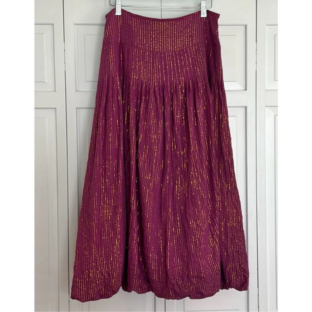 Soft Surroundings purple gold metallic bubble hem midi skirt xs - Image 3