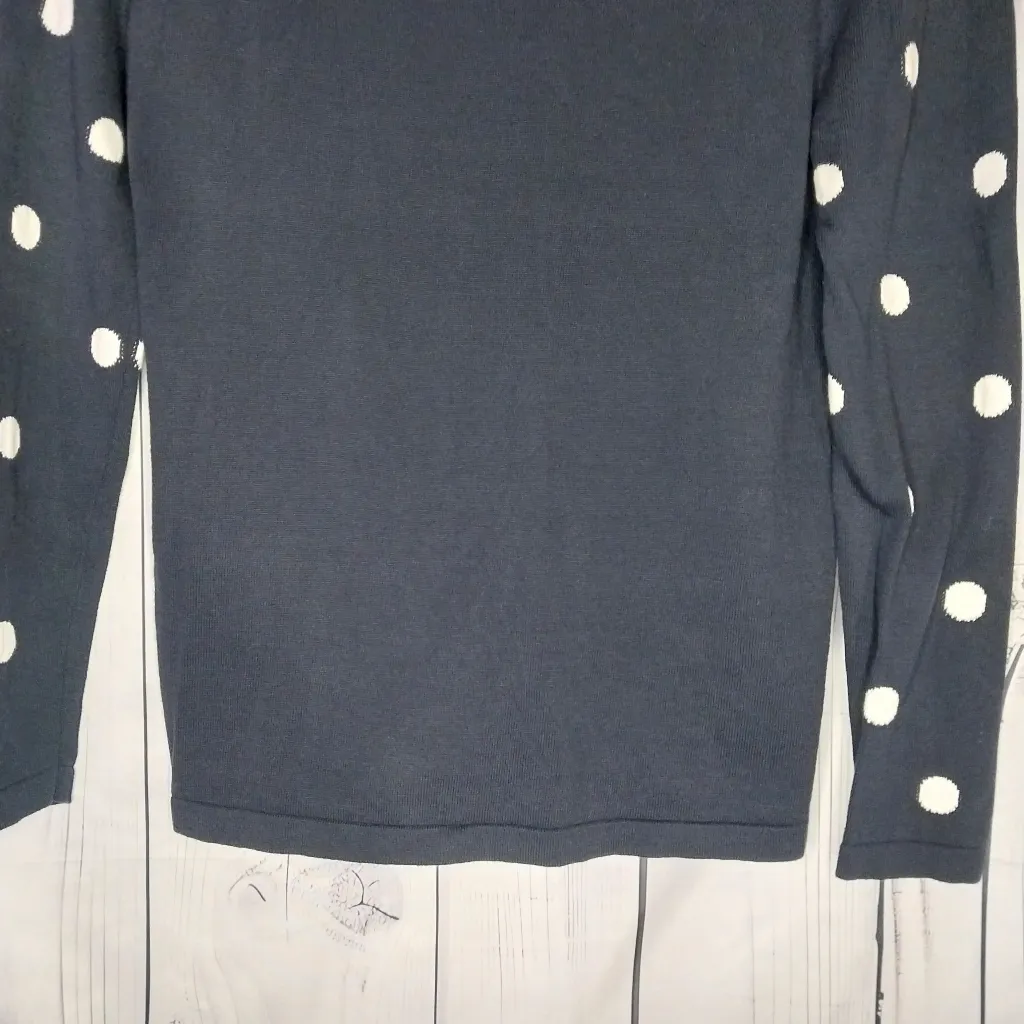 Tommy Hilfiger Dark Blue and White Polka Dot Preppy V-Neck Women's Sweater - Image 6