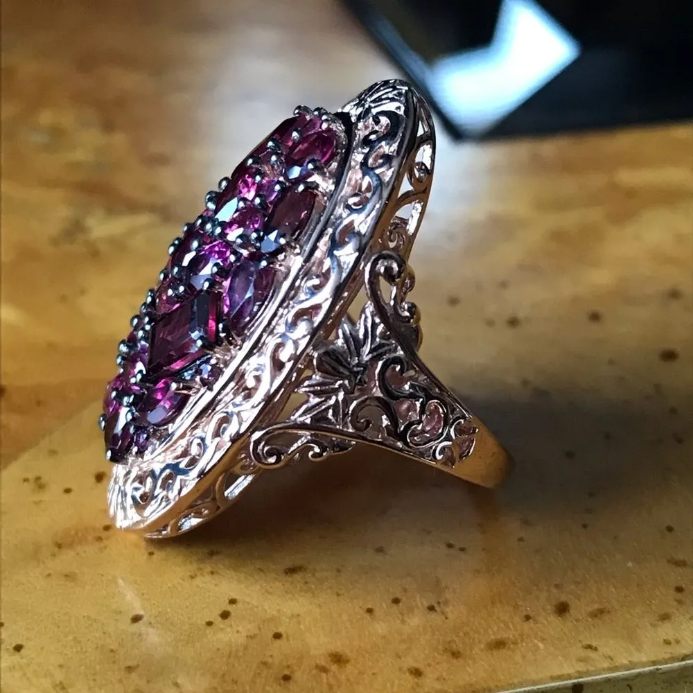 Natural Rhodolite Garnet Sterling Silver Cocktail Ring Size 5.25 Pink - Image 2