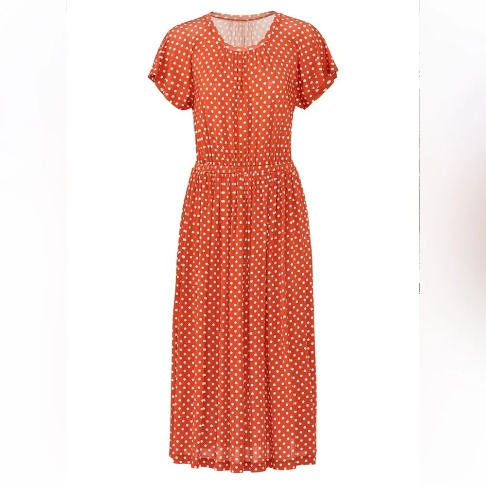 STINE GOYA Caitlin Dress Polka Dot Midi Size Medium Orange - Image 5