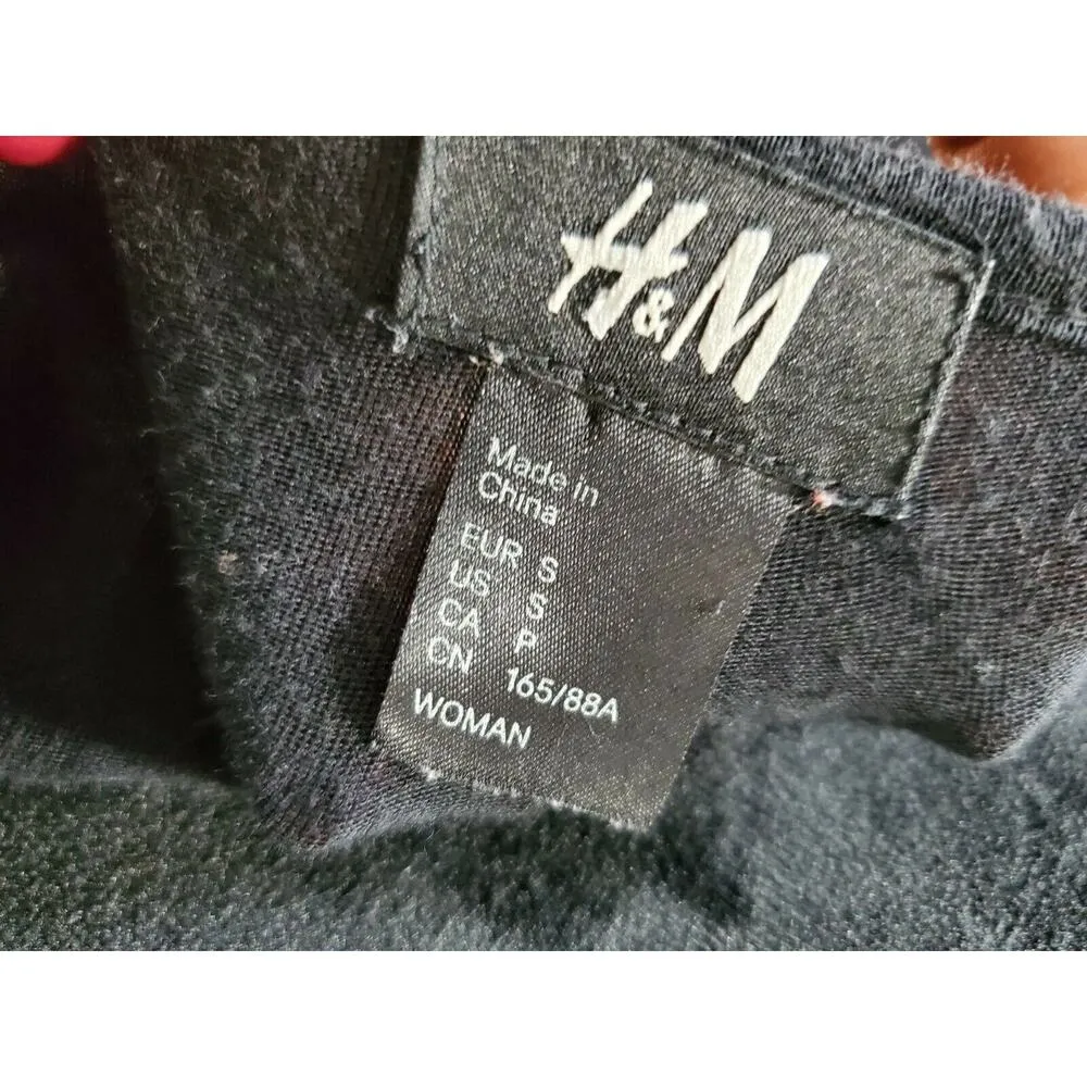 H&M Women's Black Cotton & Modal Round Neck Short Sleeve Top Shirt Size Small - Image 7
