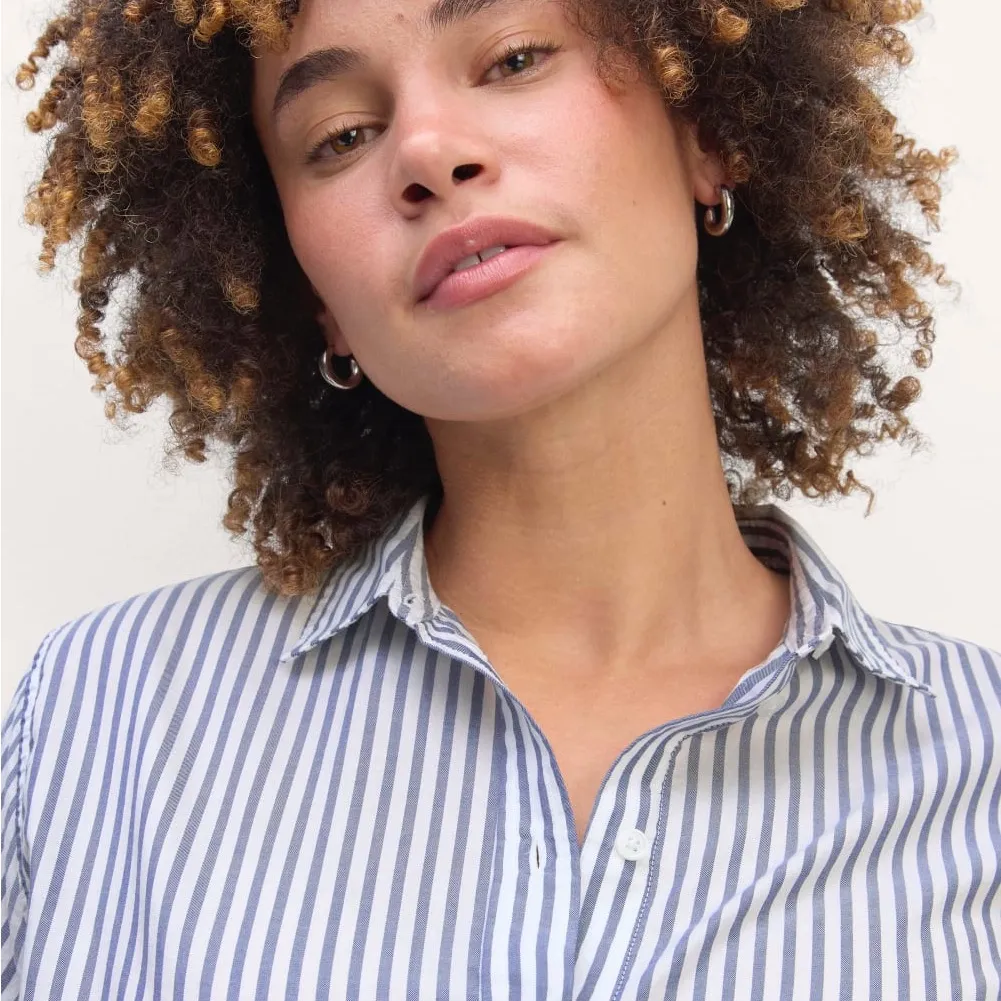 Everlane Shirt In Silky Cotton Blue/White Stripe XL(14-16)NWT Boxy Button Up - Image 4