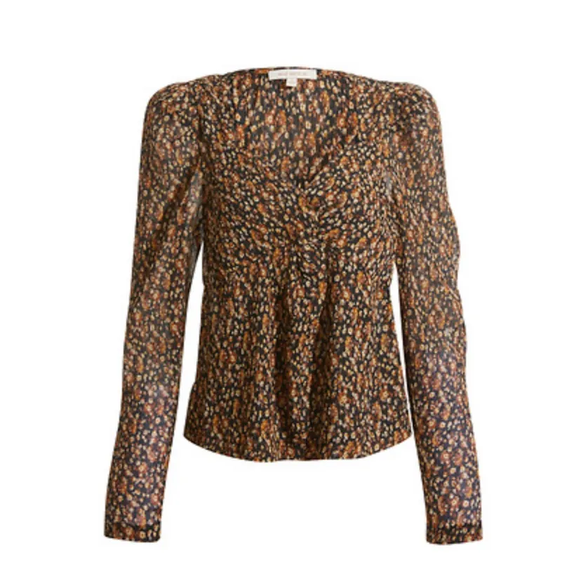 NWT Anthropologie Semi-Sheer Long Sleeve Brown Floral V-neck Babydoll Top Medium - Image 9