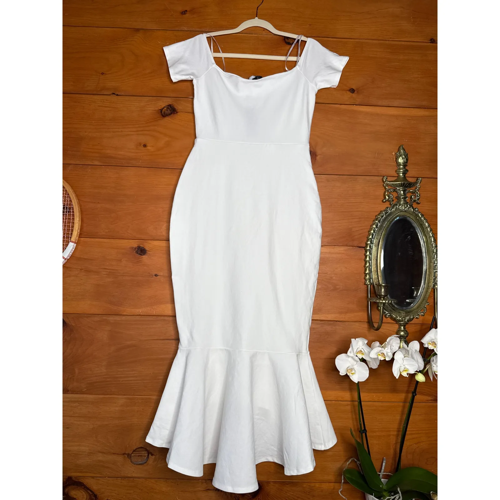 Lulus How Much I Care Ivory Off-the-Shoulder Midi Dress Mermaid Wedding Bride M - Image 5