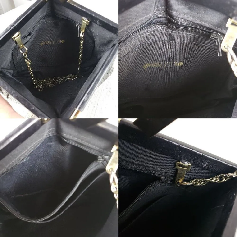 Palizzio Shiny Black Gold Chain Snakeskin Textured Shoulder Bag Women's Purse - Image 8