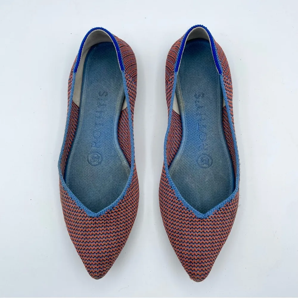 Rothy’s The Point Flat Tangerine Tripe Stitch Blue Orange Woven Ballet Retired 5 - Image 7