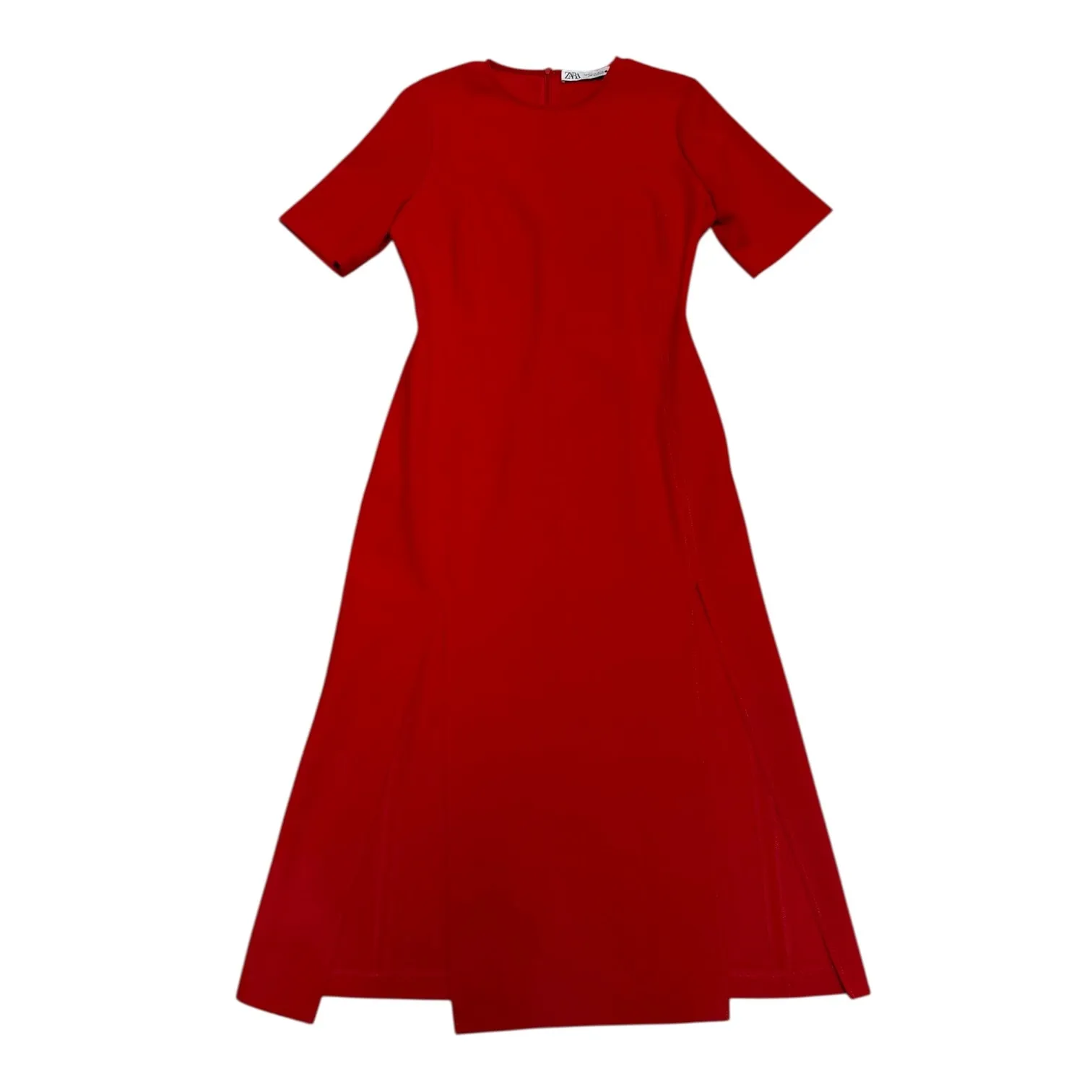 Zara Red Double Front Slit Midi Dress Back Zip Size Medium EUC - Image 5