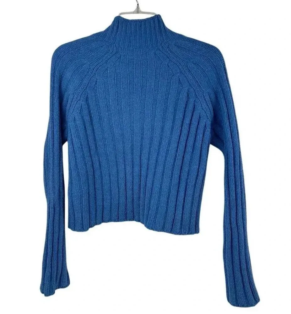 American Eagle Women's Snowsoft Mock Neck Crop Sweater Blue Size S - Image 4
