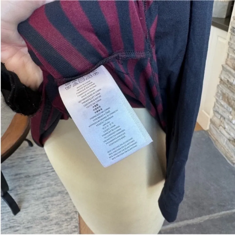 MICHAEL Michael Kors Navy and Burgundy Striped Long Sleeve Tee Blue Size L - Image 10