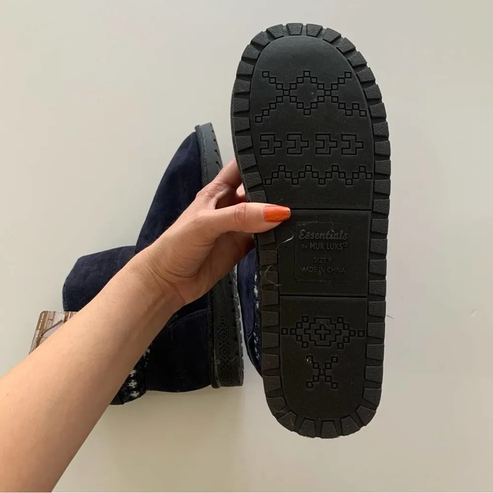 Essentials by Muk Luks Melly Navy Blue & Black Winter Ankle Boots Size 9 - Image 9