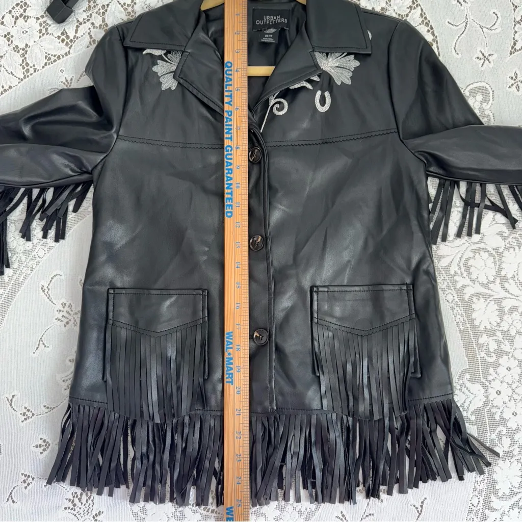 Urban Outfitters Black Jacket Cowgirl Fringe Embroidery Western Festival XS - Image 11
