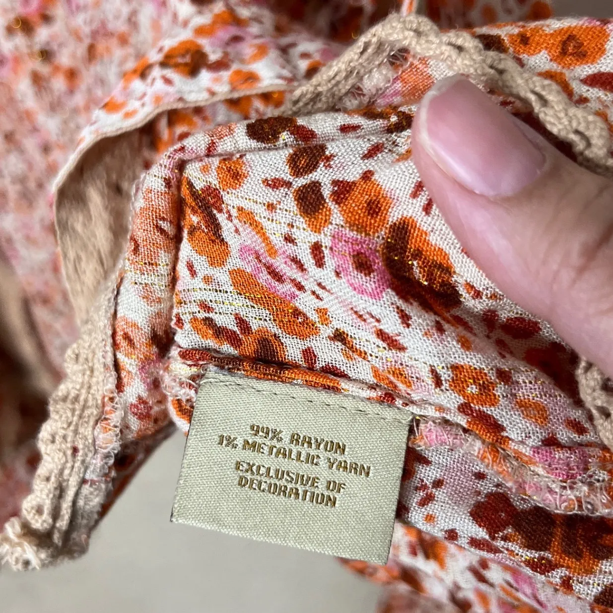 Nalini Floral Print Kimono Open Front Cardigan Duster Bell Sleeve One Size OS Tan - Image 7